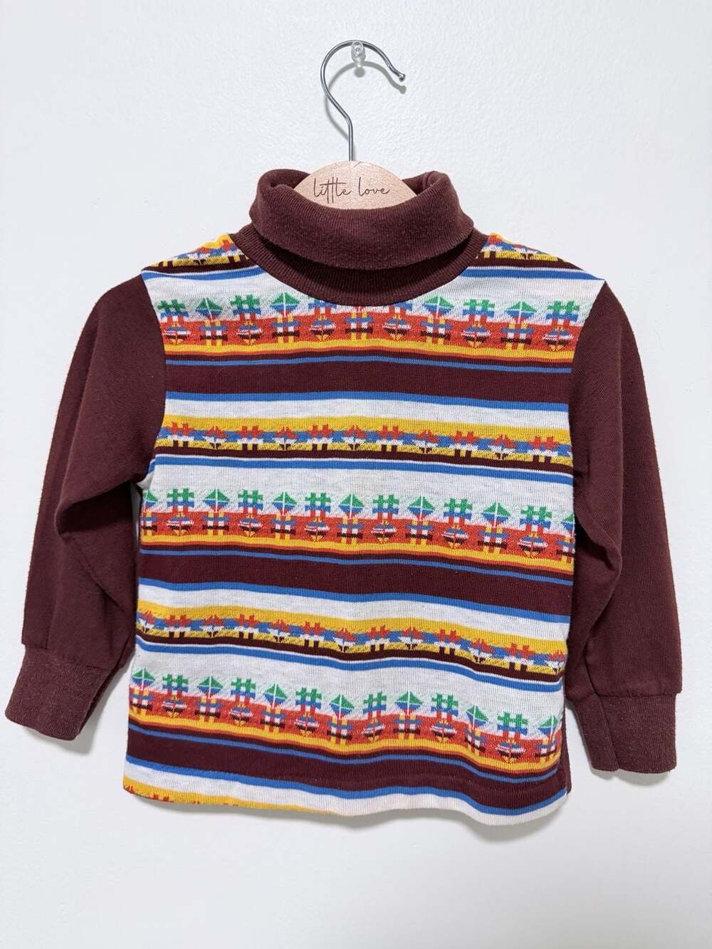 Vintage Long Sleeve Turtleneck Size 3T Brown Multi Pattern Knit